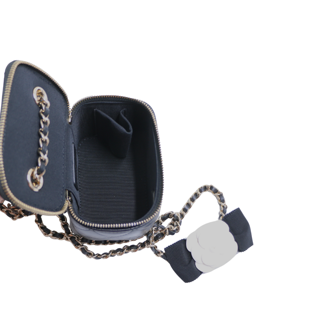 Chanel  Lambskin Quilted Mini Vanity Case With Chain Black