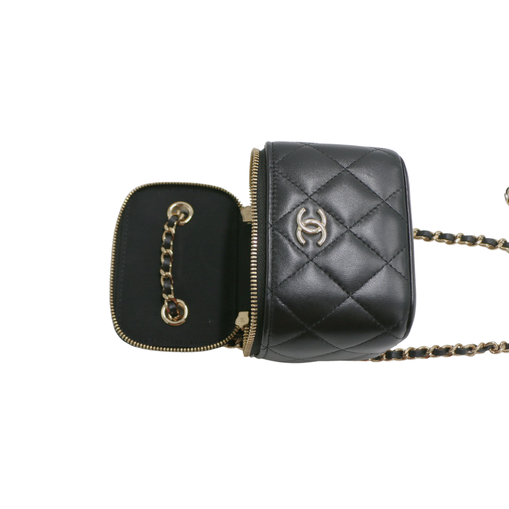 Chanel  Lambskin Quilted Mini Vanity Case With Chain Black