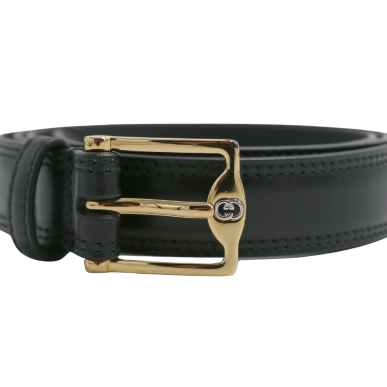 Gucci GG Black Leather Belt with Gold Buckle 4715600 95 38