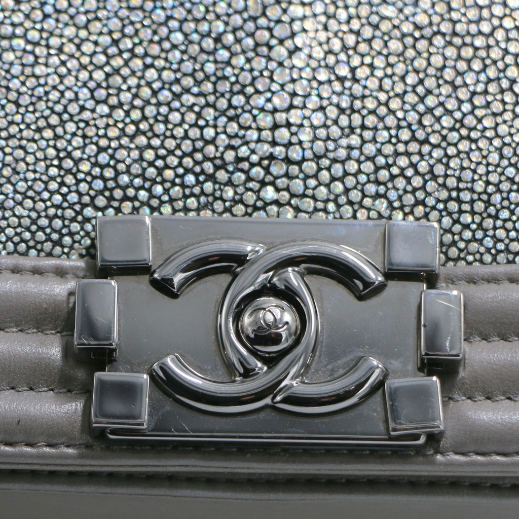 Chanel Galuchat Stingray Small Boy Flap Bag Silver