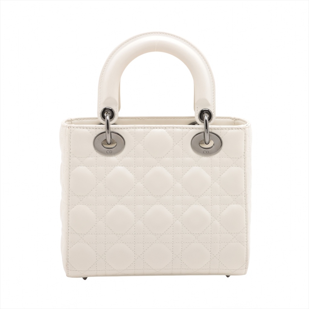 Christian Dior My Lady Dior Cannage Leather Handbag White 