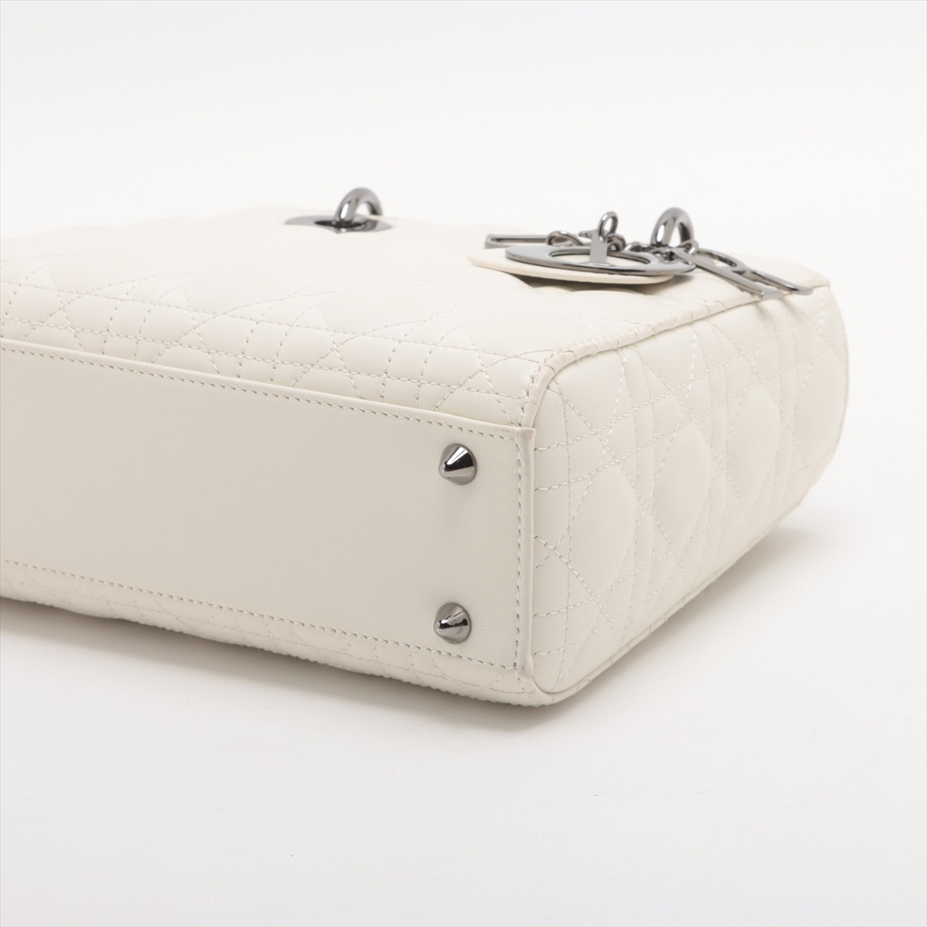 Christian Dior My Lady Dior Cannage Leather Handbag White 