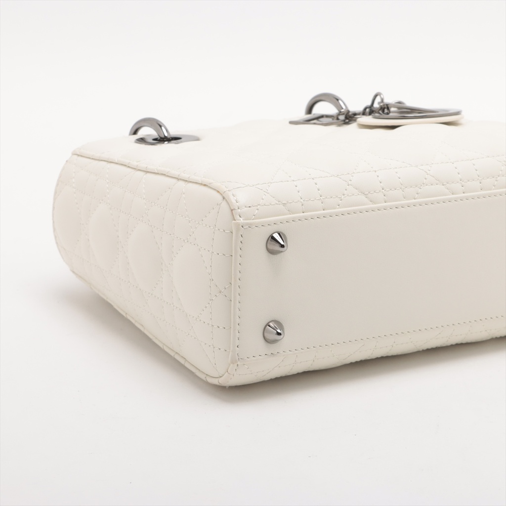 Christian Dior My Lady Dior Cannage Leather Handbag White 