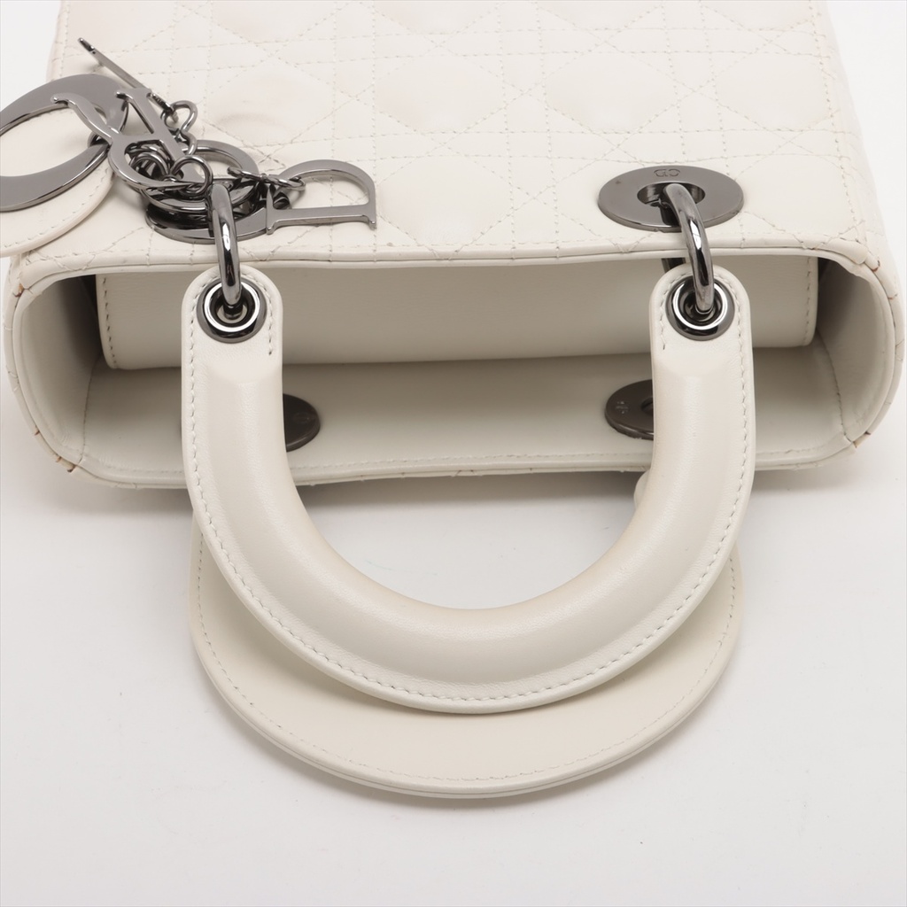 Christian Dior My Lady Dior Cannage Leather Handbag White 