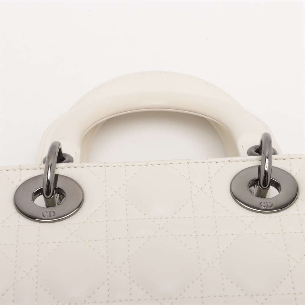Christian Dior My Lady Dior Cannage Leather Handbag White 