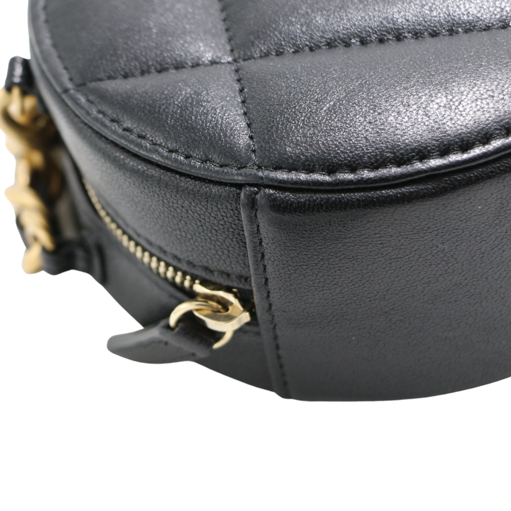 Chanel Shiny Goatskin Quilted Chanel 19 Round Clutch With Chain Black