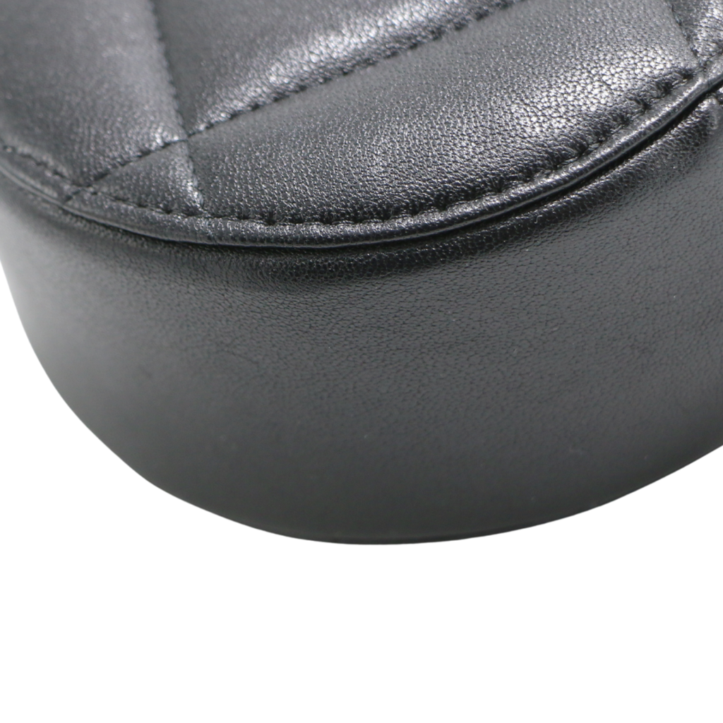 Chanel Shiny Goatskin Quilted Chanel 19 Round Clutch With Chain Black