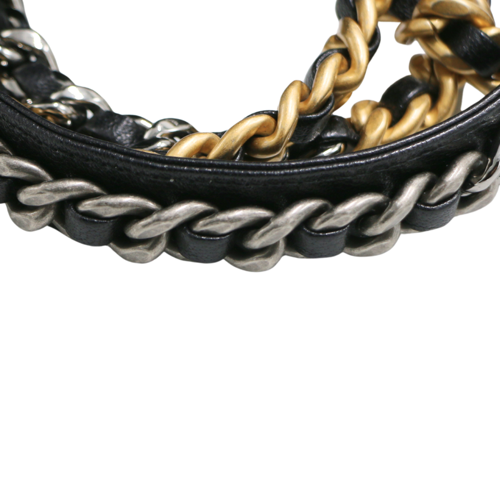 Chanel Shiny Goatskin Quilted Chanel 19 Round Clutch With Chain Black