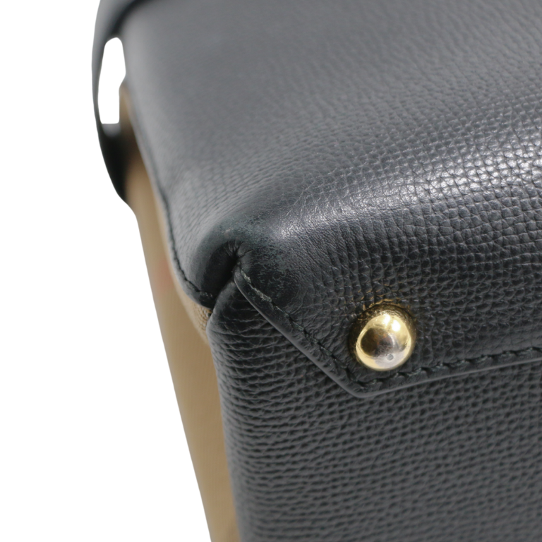 Burberry Black Leather and House Check Fabric Mini Banner Tote