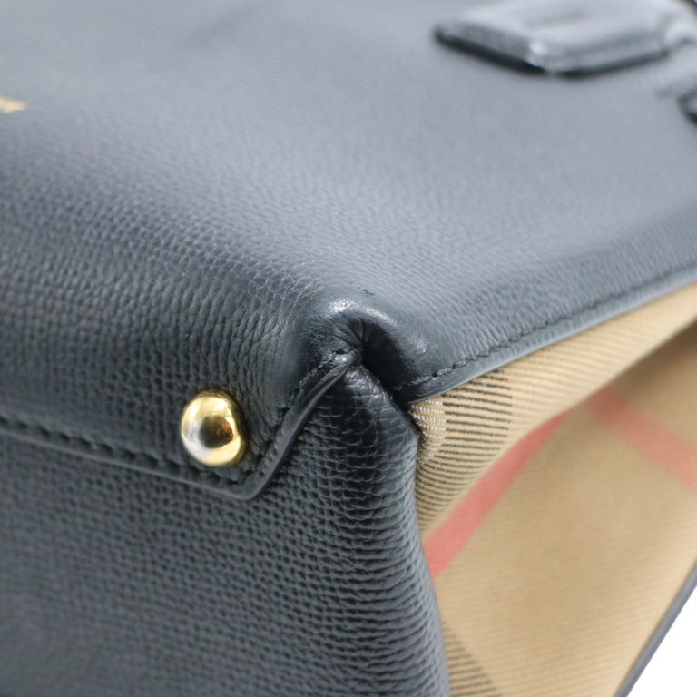 Burberry Black Leather and House Check Fabric Mini Banner Tote