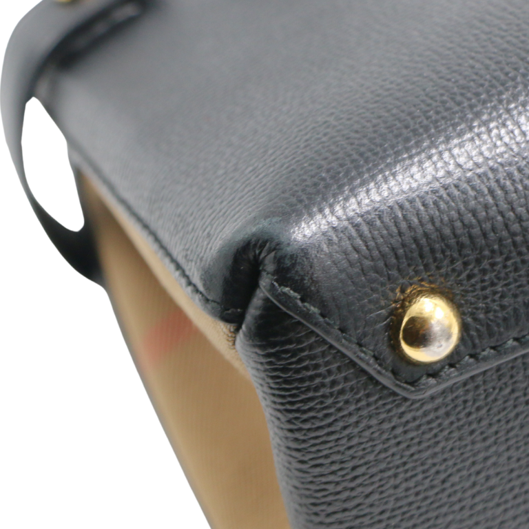 Burberry Black Leather and House Check Fabric Mini Banner Tote