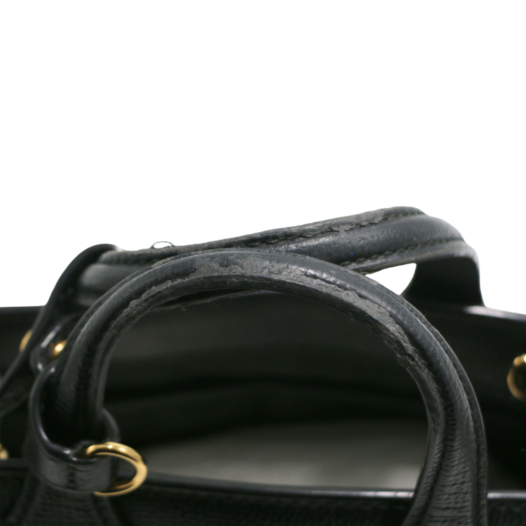 Burberry Black Leather and House Check Fabric Mini Banner Tote