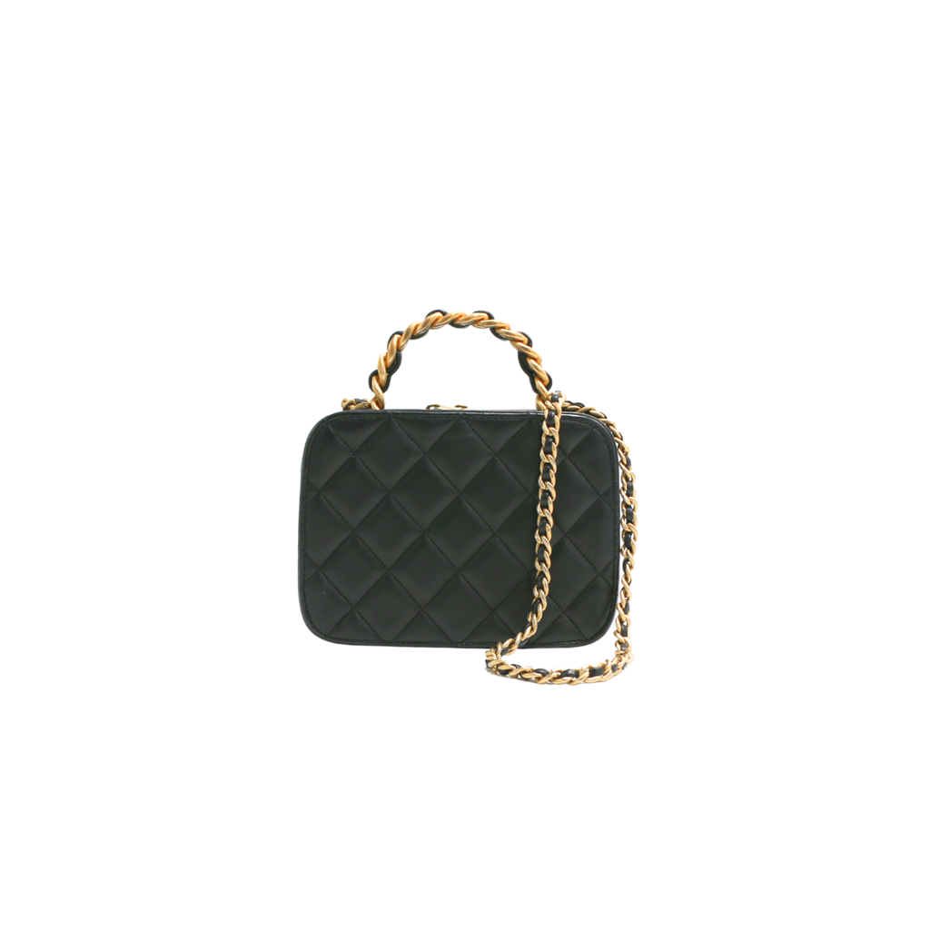 Chanel Lambskin Quilted Top Handle Small Vanity Case Black
