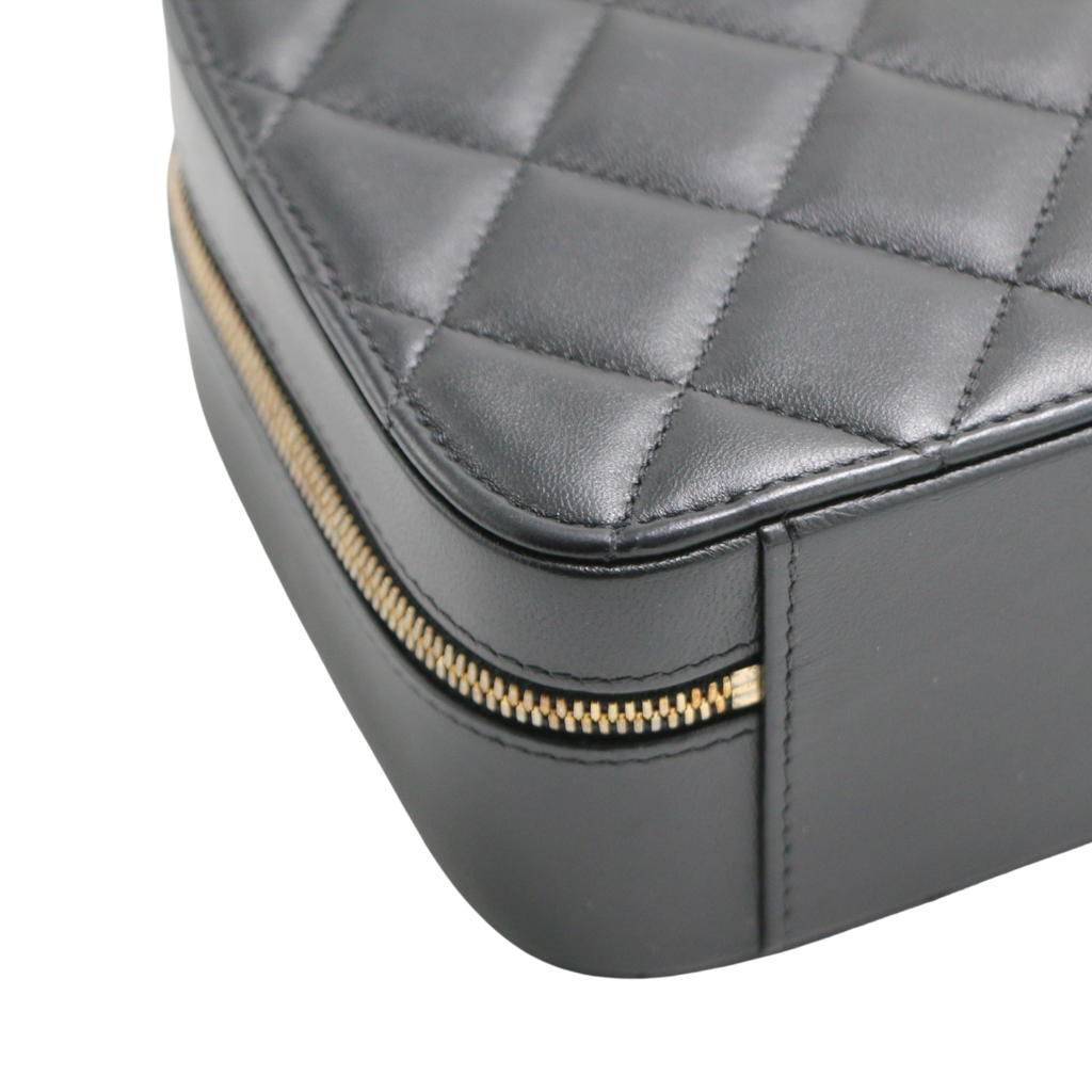 Chanel Lambskin Quilted Top Handle Small Vanity Case Black