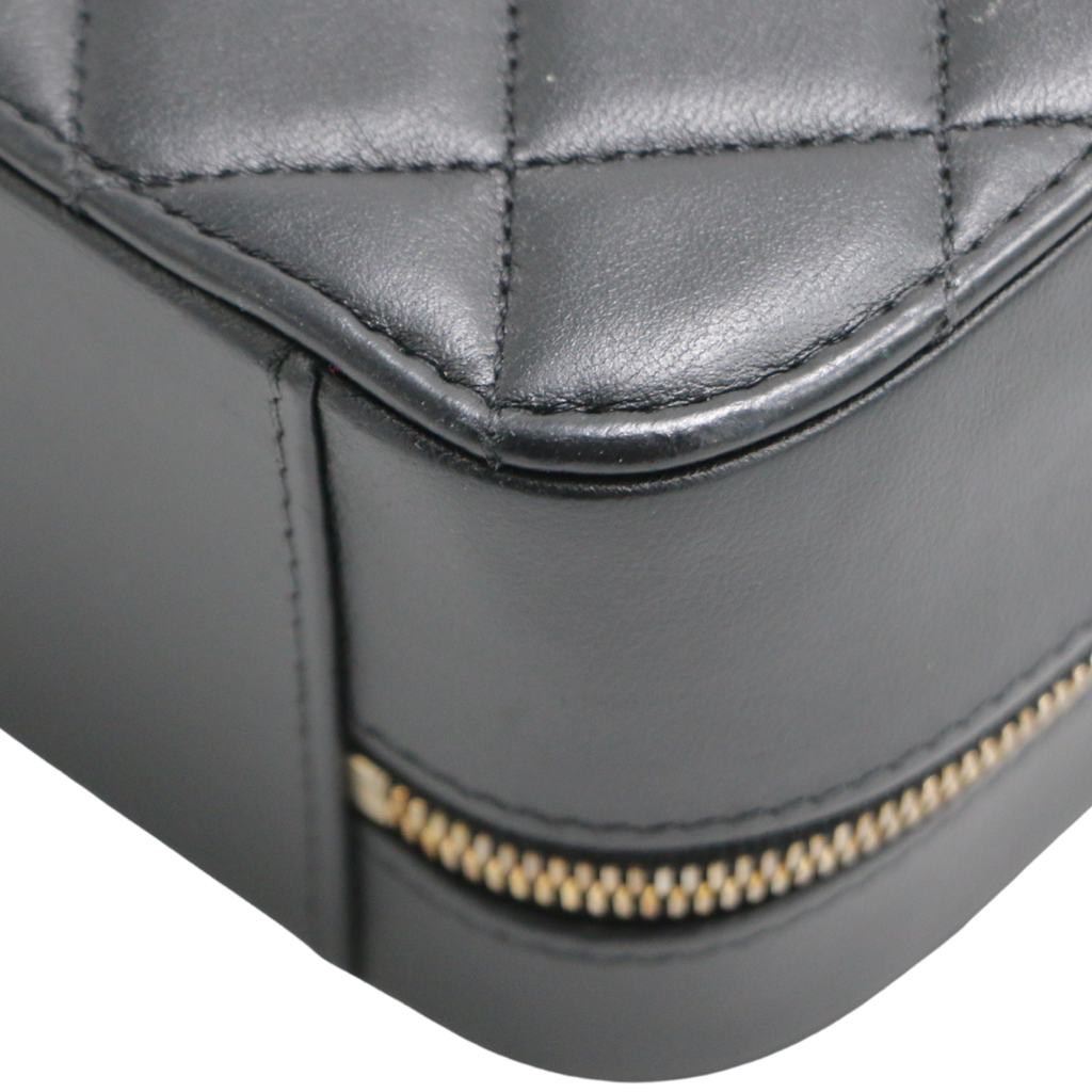 Chanel Lambskin Quilted Top Handle Small Vanity Case Black