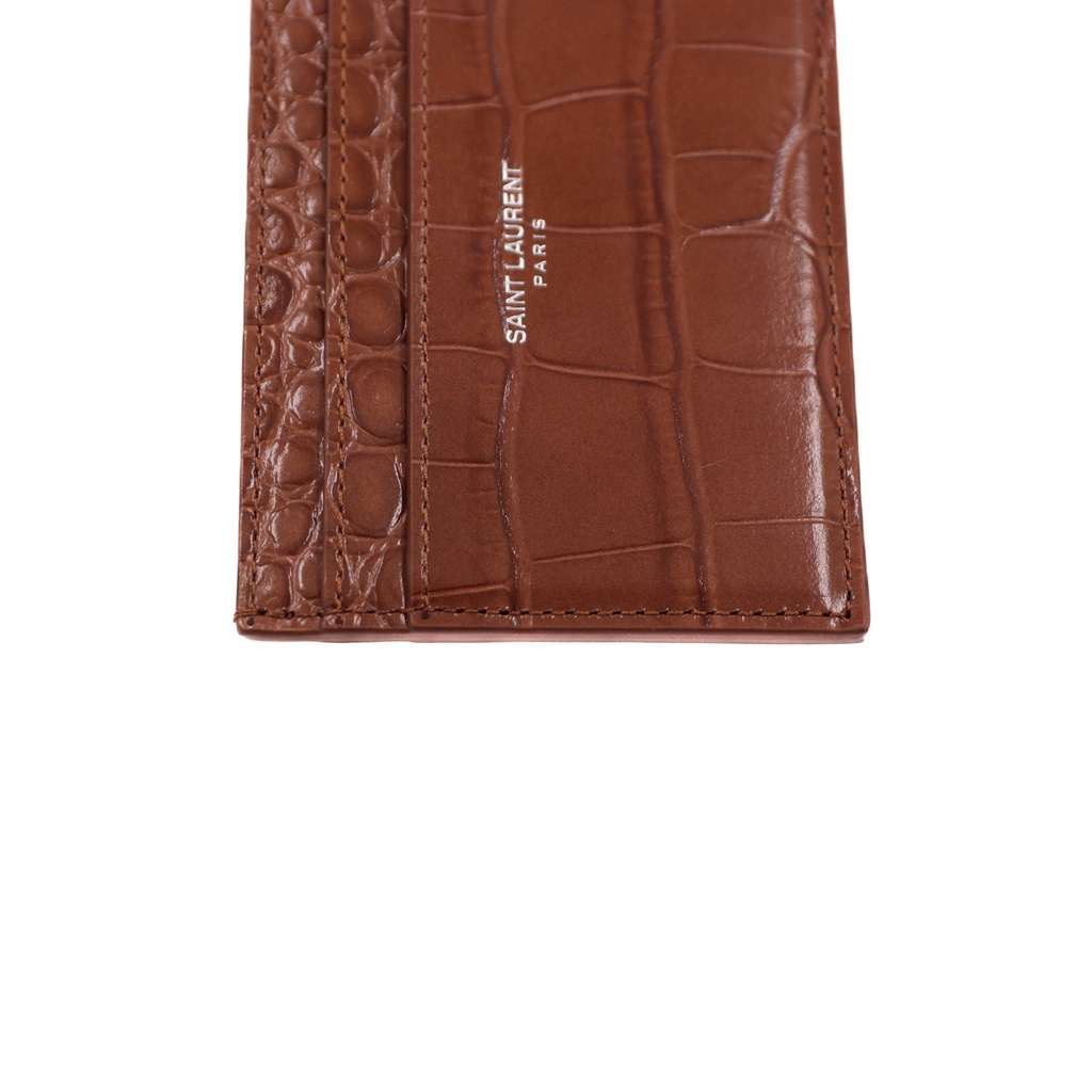 Saint Laurent Embossed Card Holder Wallet Brown