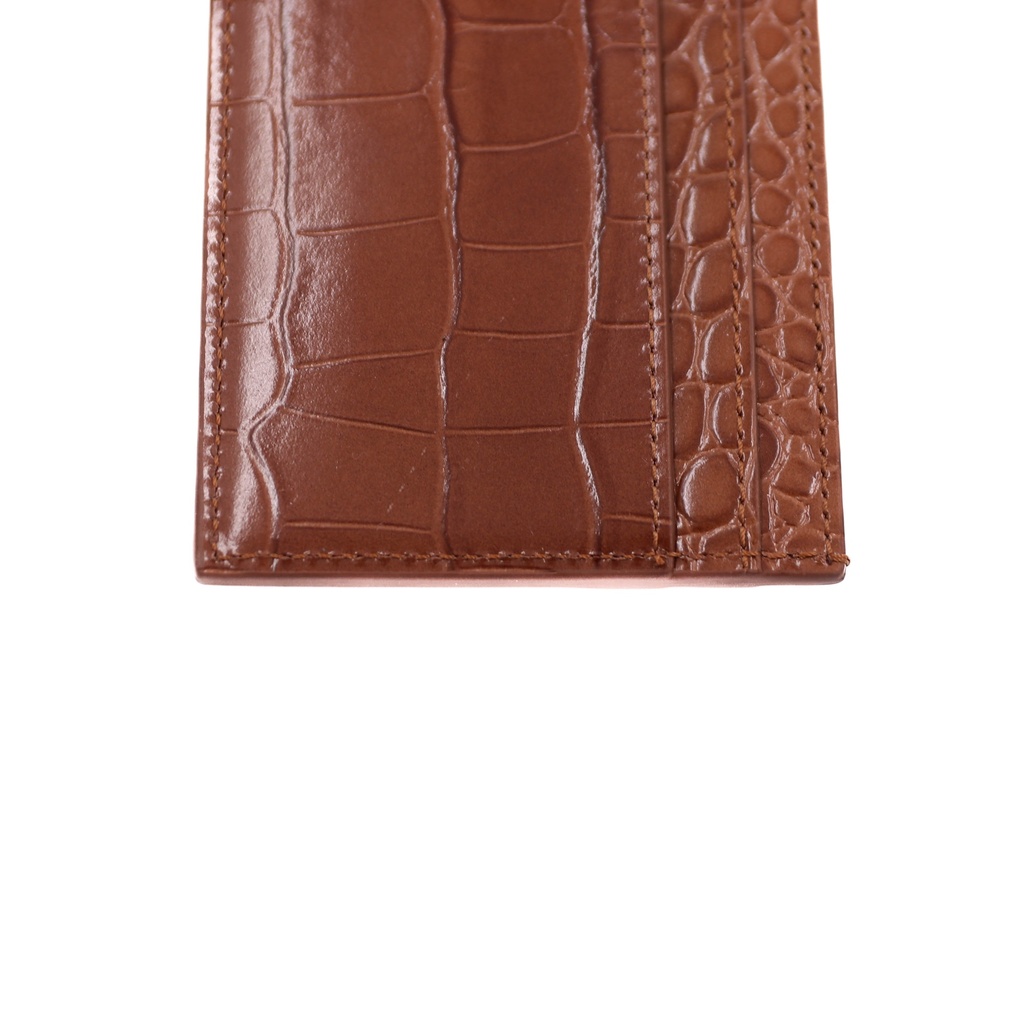 Saint Laurent Embossed Card Holder Wallet Brown