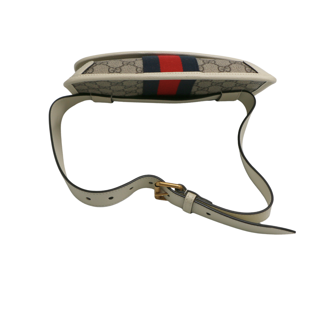 Gucci GG Supreme Monogram Web Small Ophidia Belt Bag 100 40 Beige Ebony White