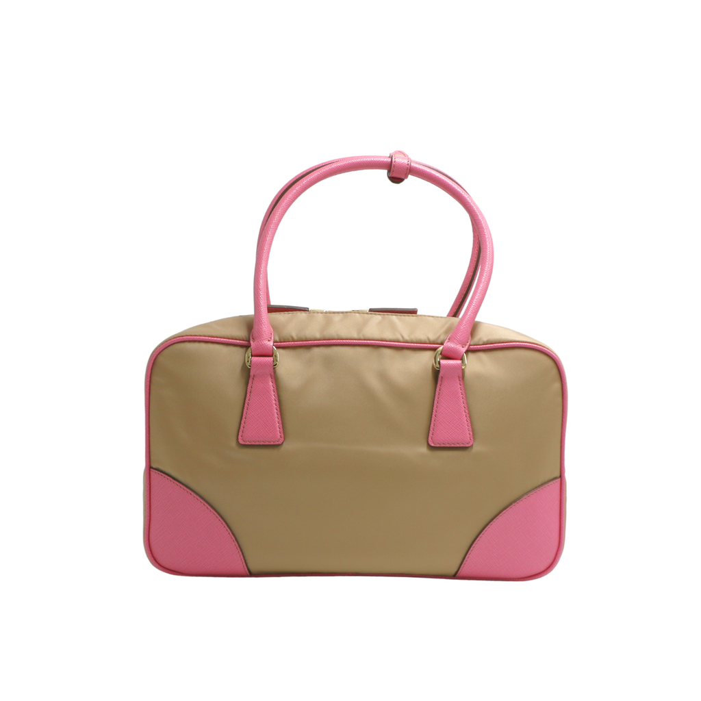 Prada Re-edition Camel 1978 Medium Re-nylon And Saffiano Leather Two-handle Bag