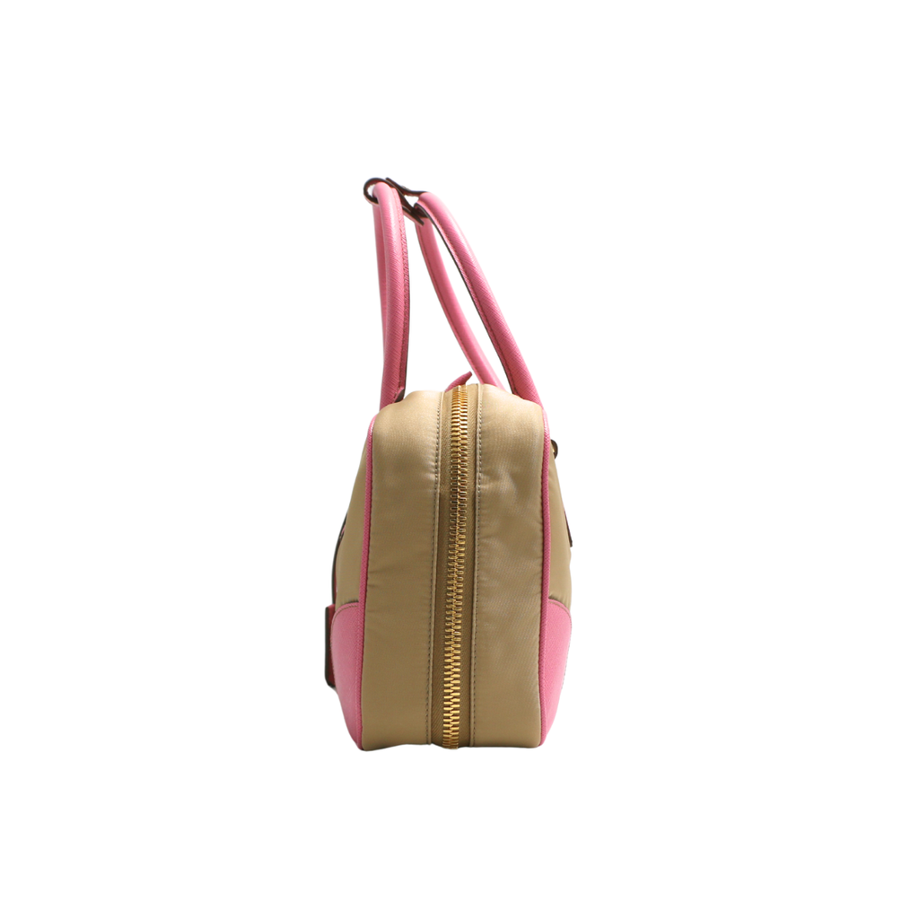 Prada Re-edition Camel 1978 Medium Re-nylon And Saffiano Leather Two-handle Bag