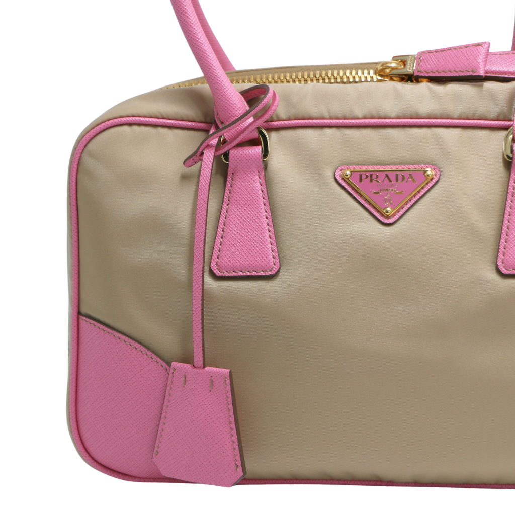Prada Re-edition Camel 1978 Medium Re-nylon And Saffiano Leather Two-handle Bag