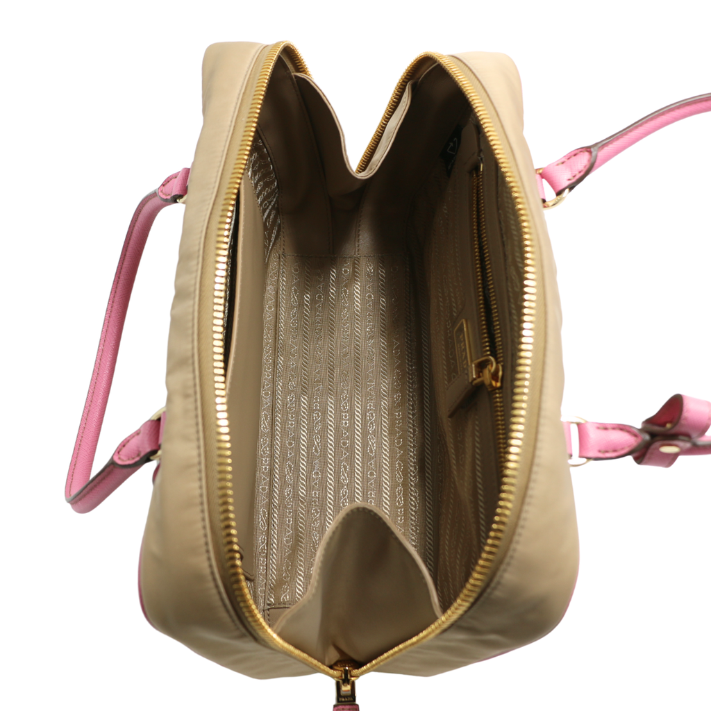 Prada Re-edition Camel 1978 Medium Re-nylon And Saffiano Leather Two-handle Bag