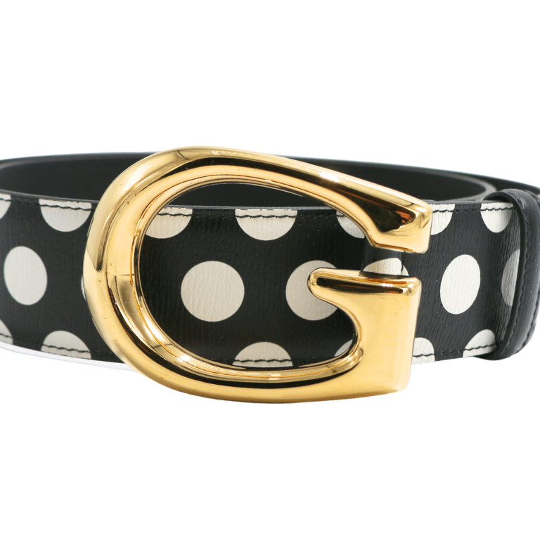 Gucci GG Black Leather Polka Dot Belt 709954 75 30