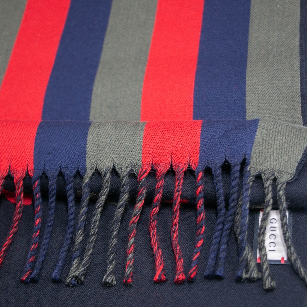 Gucci Wool Blue/Green/Red Stripes Scarf 627873 In Size 33x195