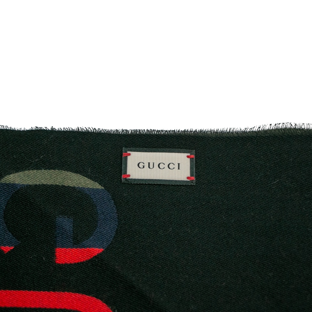 Gucci Wool Blue/Green/Red Stripes Scarf 627873 In Size 33x195