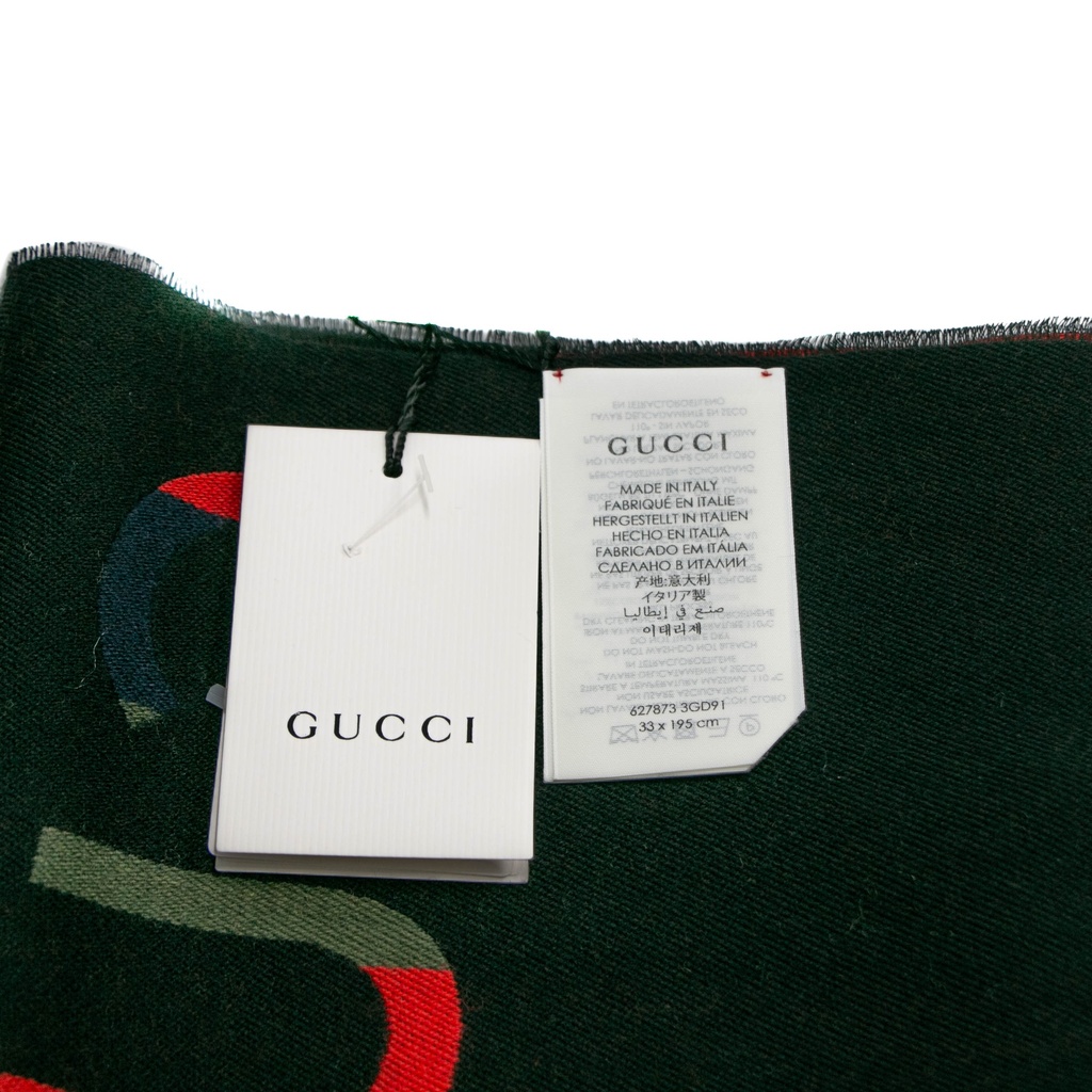 Gucci Wool Blue/Green/Red Stripes Scarf 627873 In Size 33x195