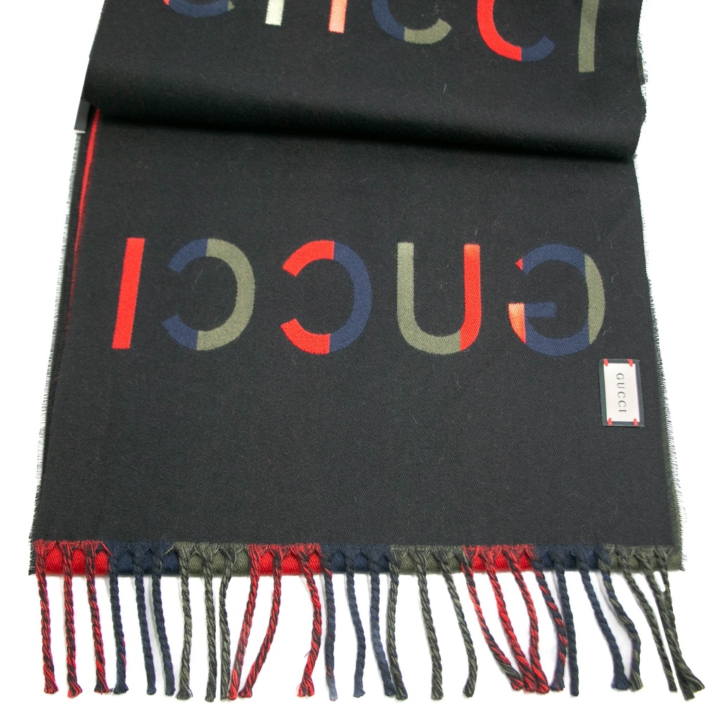 Gucci Wool Blue/Green/Red Stripes Scarf 627873 In Size 33x195
