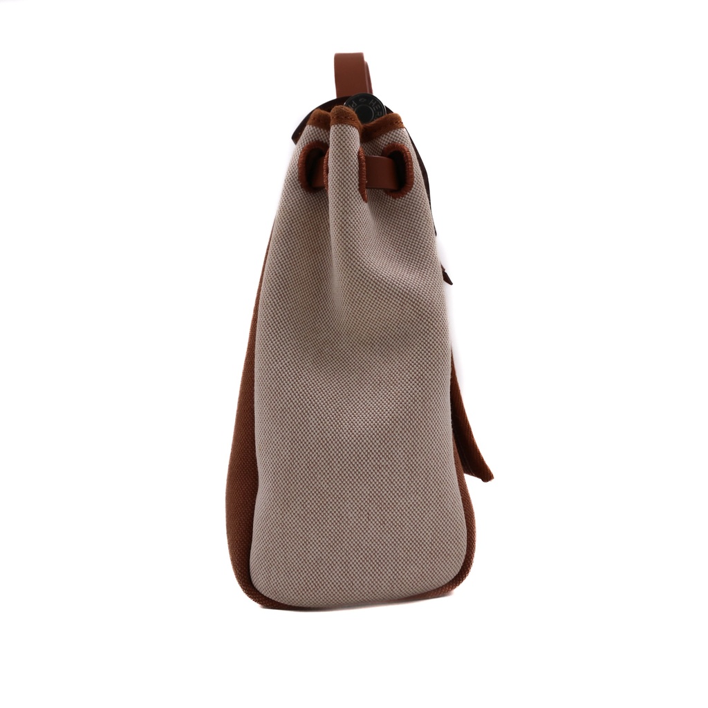 Hermes Vache Hunter Toile H Vibration Herbag Zip Retourne 31 PM Fauve Ecru Beige