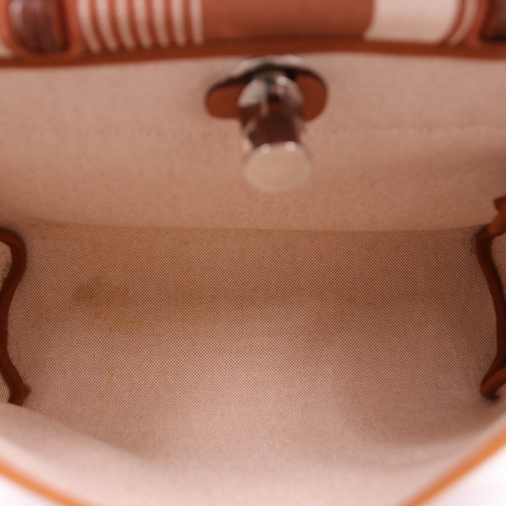 Hermes Vache Hunter Toile H Vibration Herbag Zip Retourne 31 PM Fauve Ecru Beige