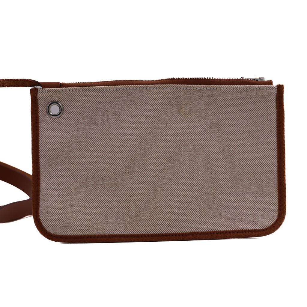 Hermes Vache Hunter Toile H Vibration Herbag Zip Retourne 31 PM Fauve Ecru Beige