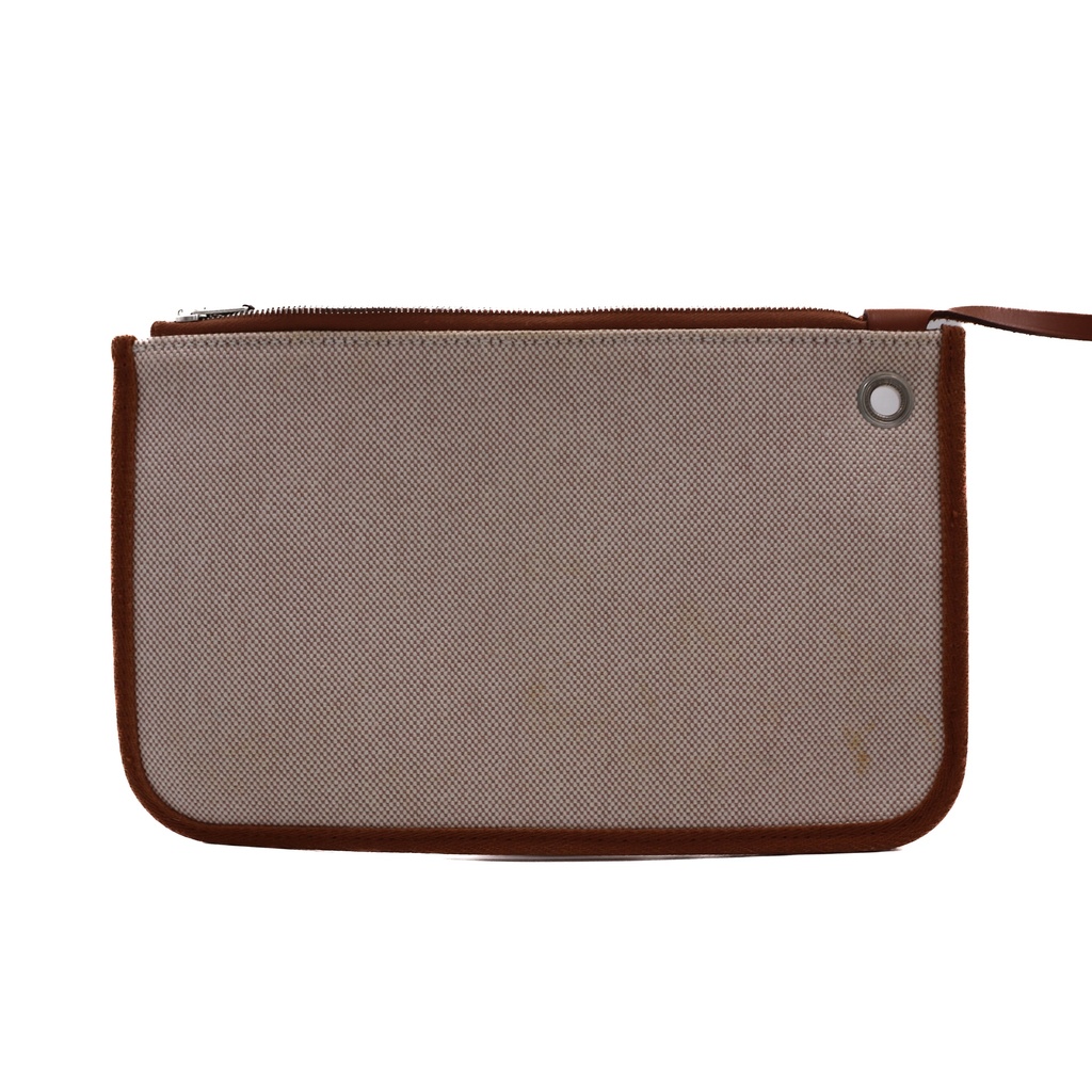 Hermes Vache Hunter Toile H Vibration Herbag Zip Retourne 31 PM Fauve Ecru Beige