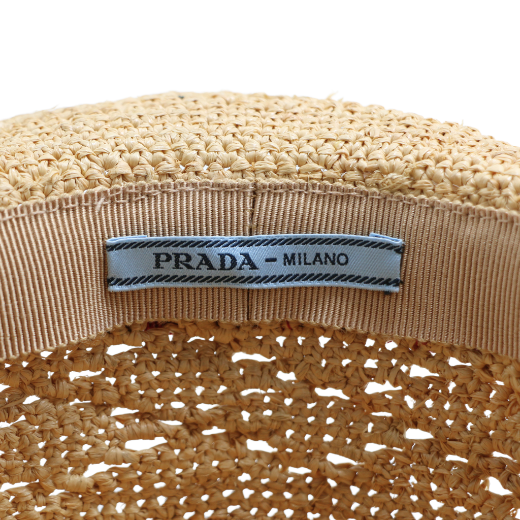 Prada Small Striped Logo Bucket Sun Hat Beige and Yellow