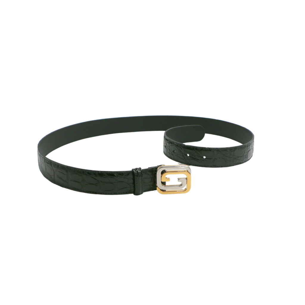 Gucci Interlocking G Crocodile Leather Belt Black 715604 95 38