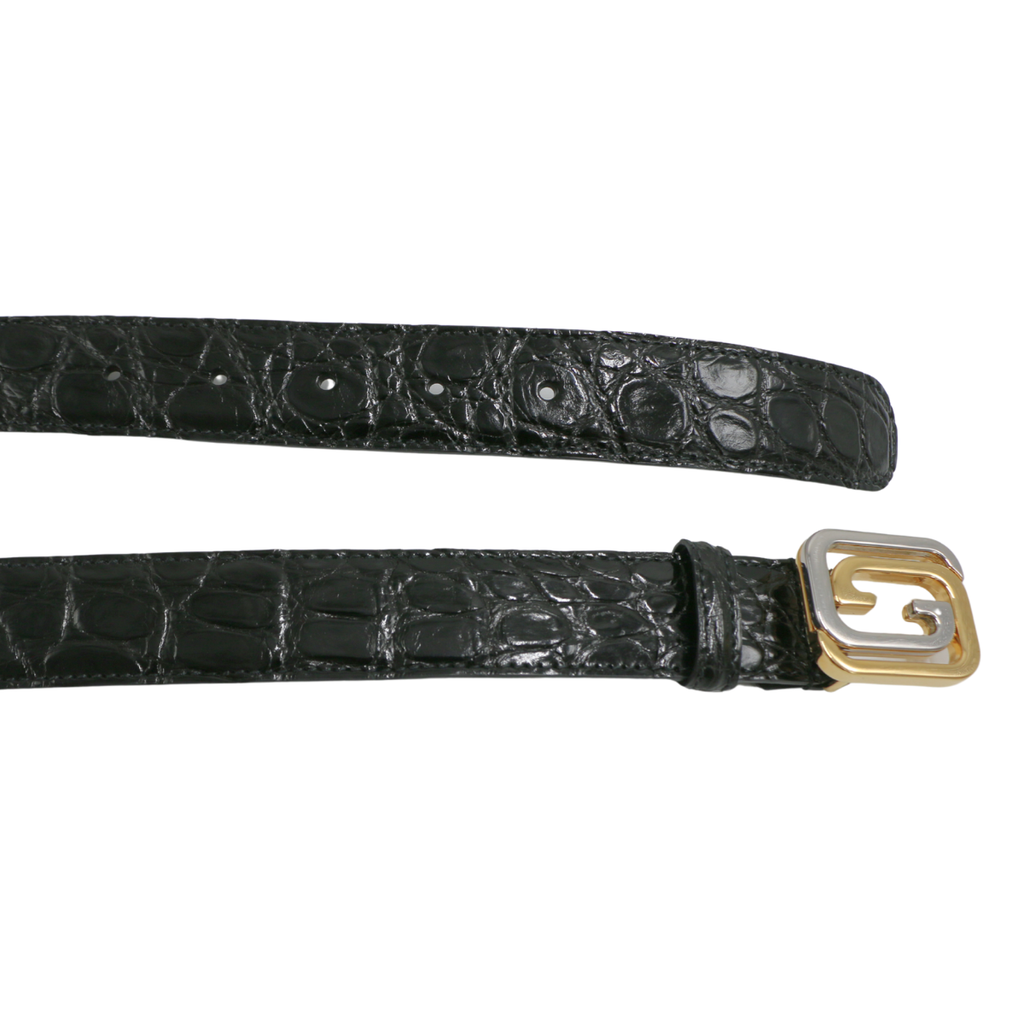 Gucci Interlocking G Crocodile Leather Belt Black 715604 95 38