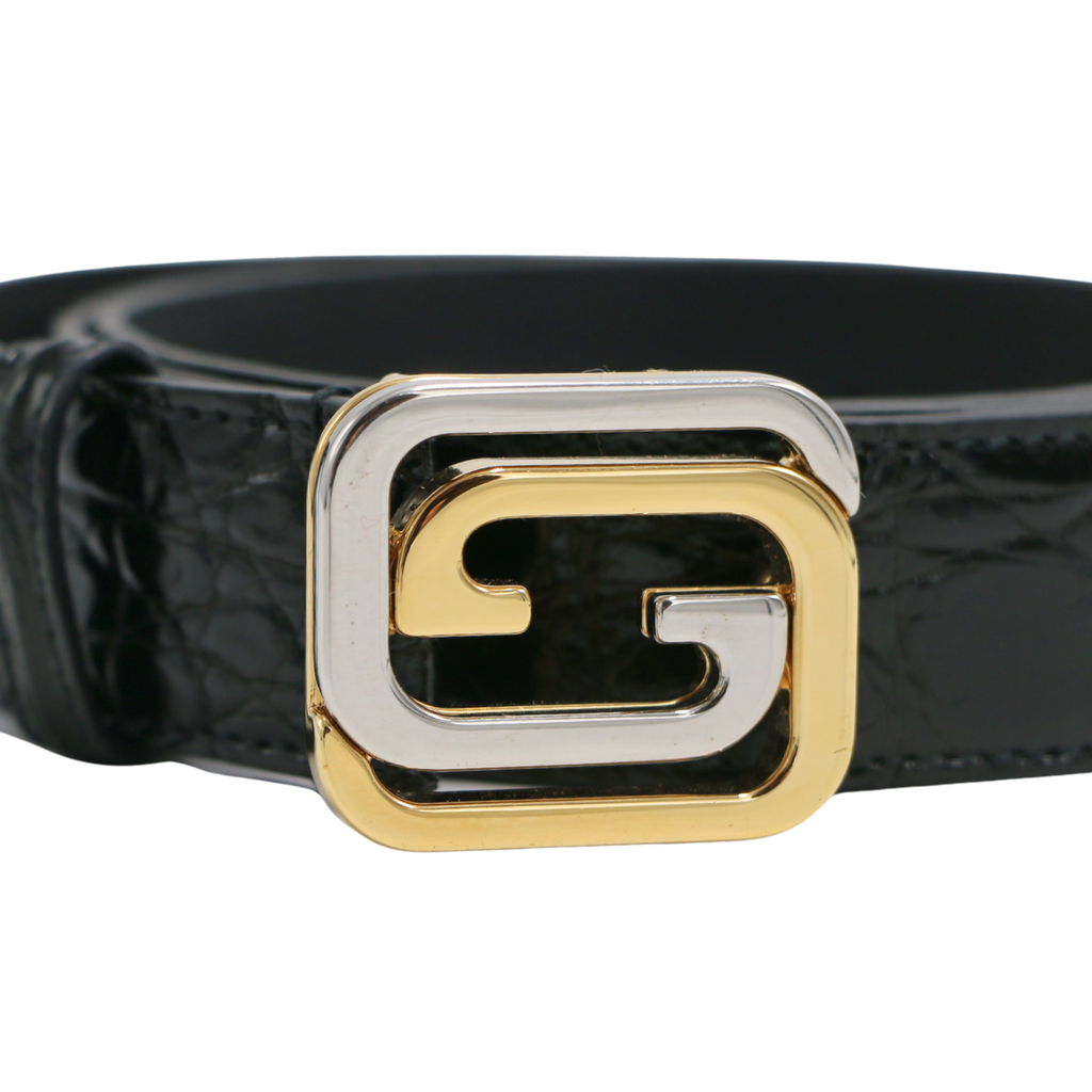 Gucci Interlocking G Crocodile Leather Belt Black 715604 95 38