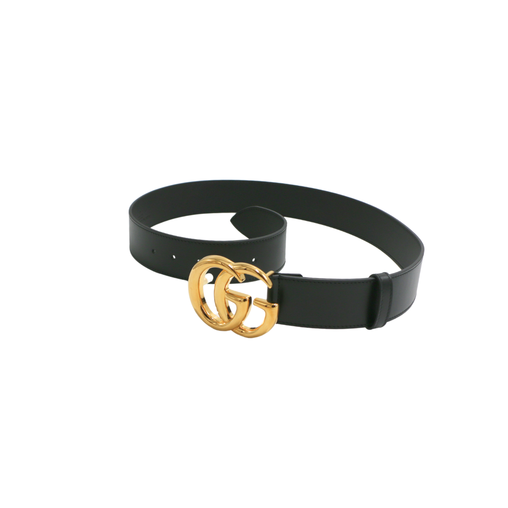 Gucci GG Black Leather Belt with Shiny Buckle 406831 85 34
