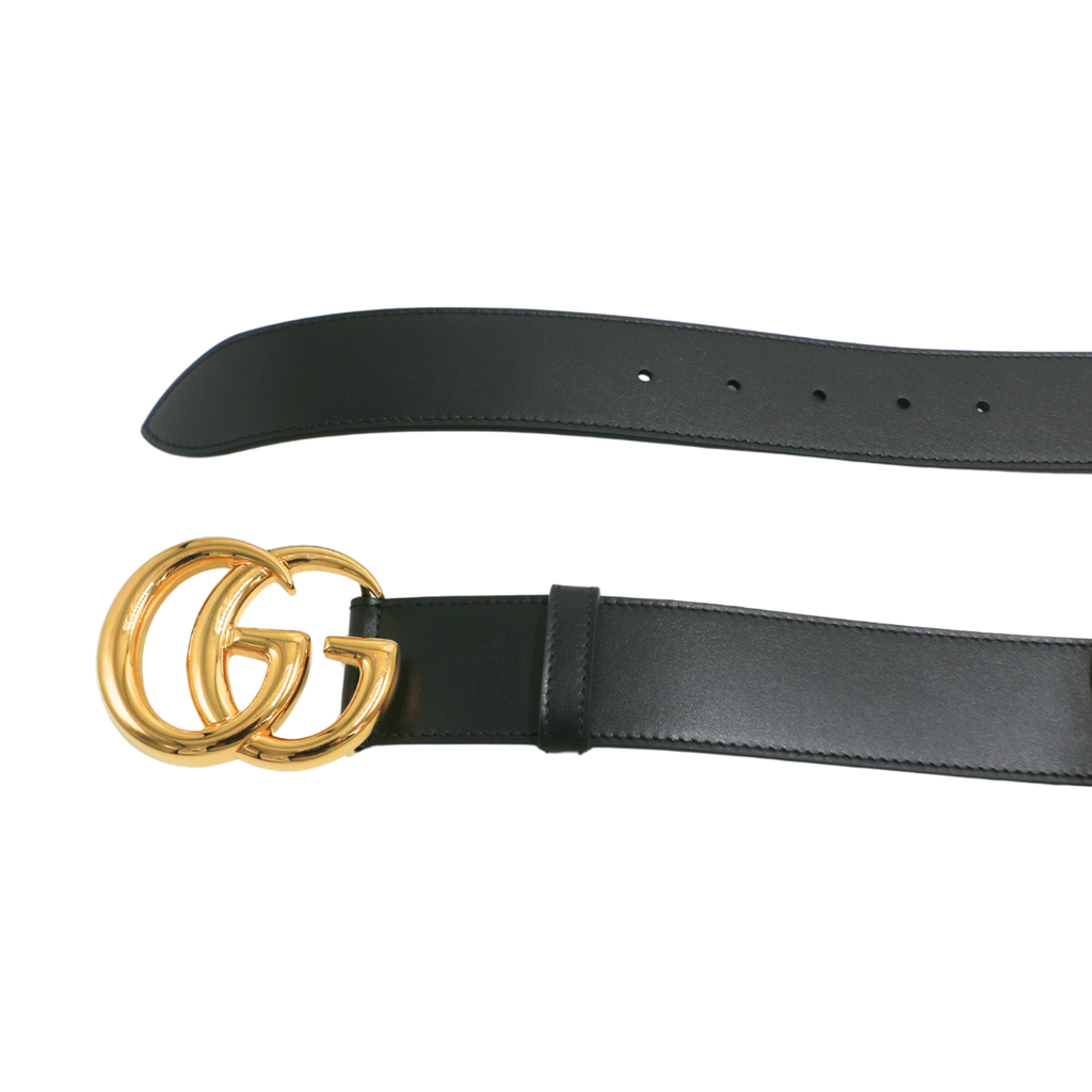 Gucci GG Black Leather Belt with Shiny Buckle 406831 85 34