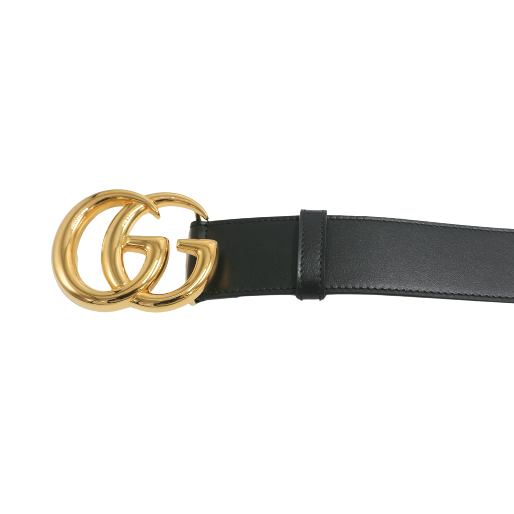 Gucci GG Black Leather Belt with Shiny Buckle 406831 85 34