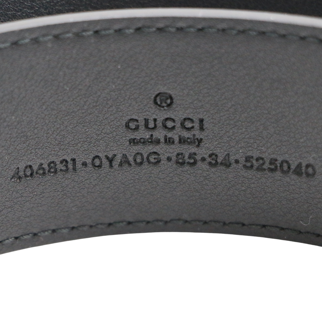 Gucci GG Black Leather Belt with Shiny Buckle 406831 85 34
