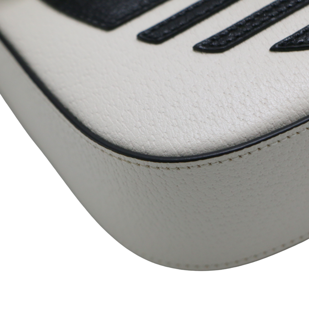 Gucci  X Adidas Textured Calfskin Web Mini Horsebit 1955 White Shoulder Bag 658574