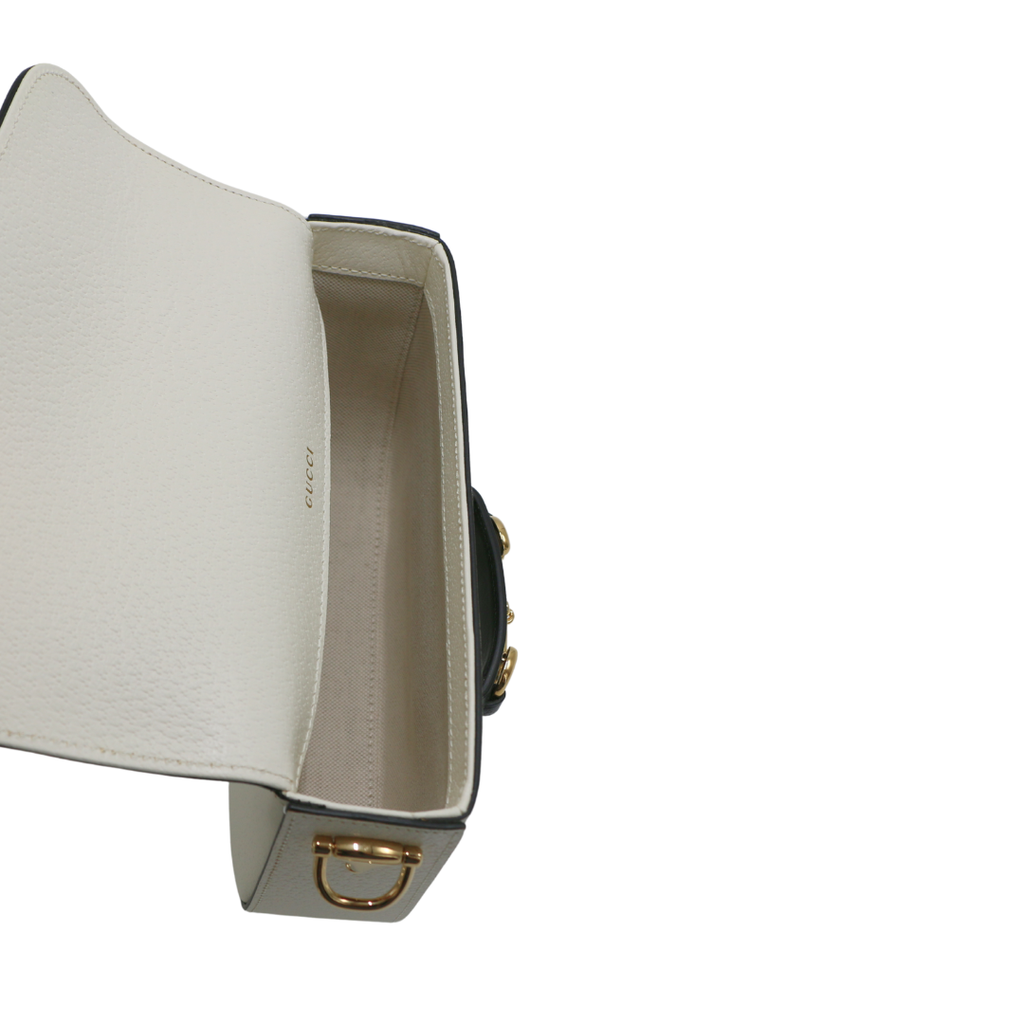 Gucci  X Adidas Textured Calfskin Web Mini Horsebit 1955 White Shoulder Bag 658574