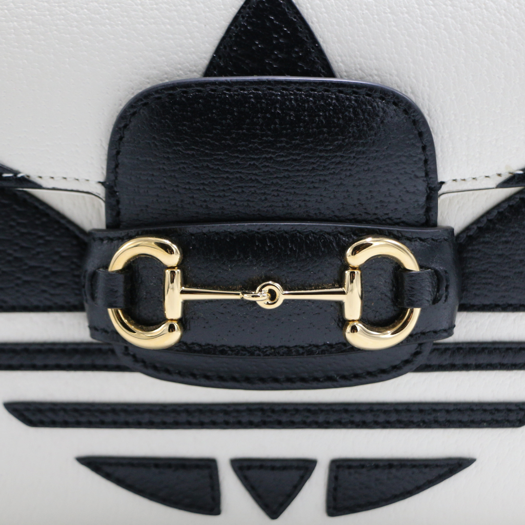 Gucci  X Adidas Textured Calfskin Web Mini Horsebit 1955 White Shoulder Bag 658574