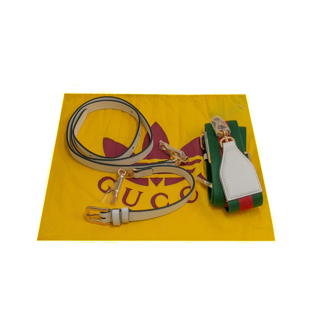 Gucci  X Adidas Textured Calfskin Web Mini Horsebit 1955 White Shoulder Bag 658574