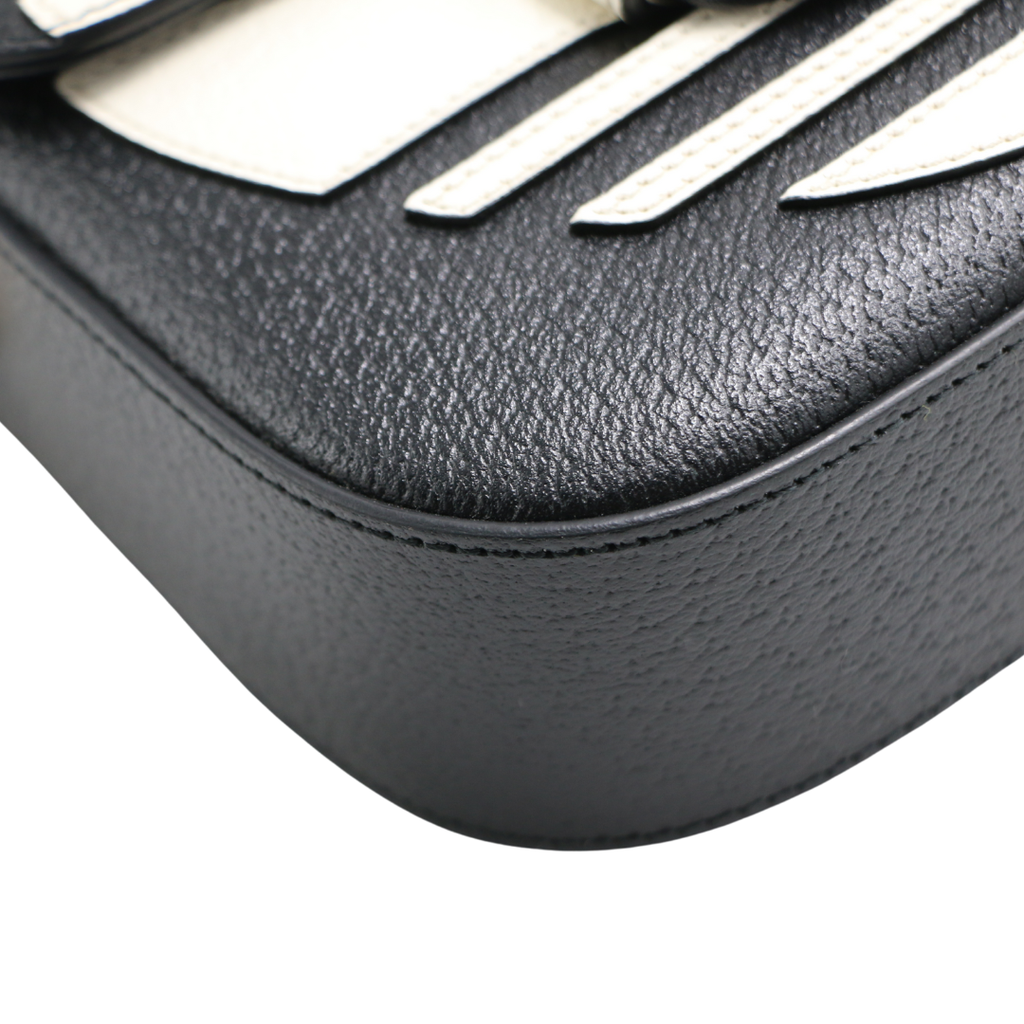 Gucci  X Adidas Textured Calfskin Web Mini Horsebit 1955 Black Shoulder Bag 658574