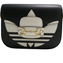 Gucci  X Adidas Textured Calfskin Web Mini Horsebit 1955 Black Shoulder Bag 658574