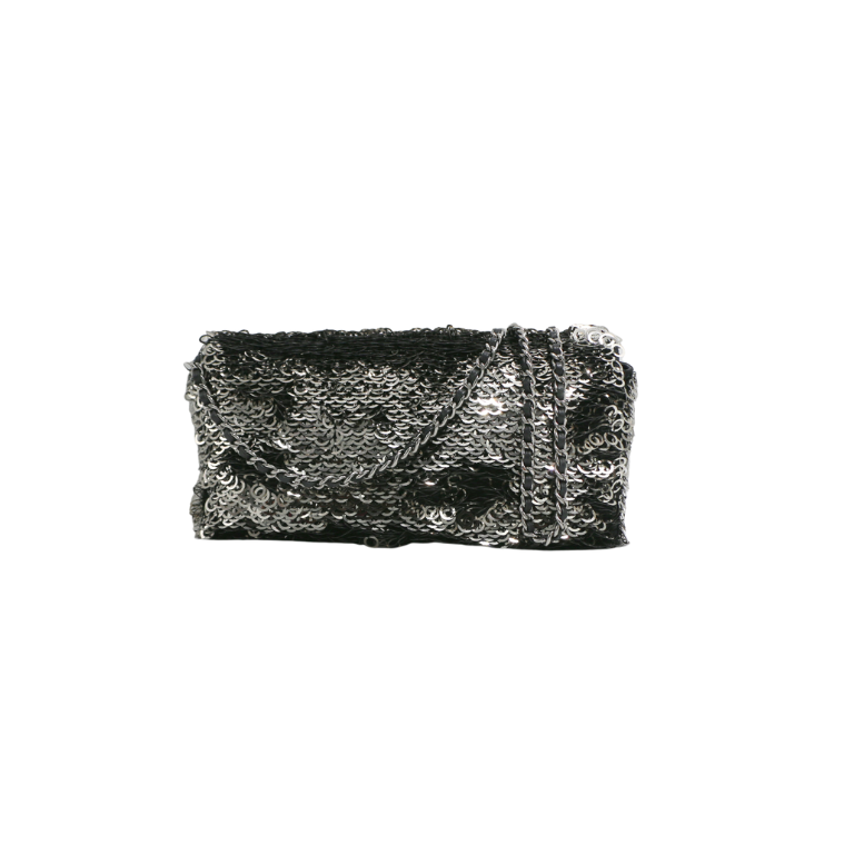 Chanel Black White Sequin Small Single Flap